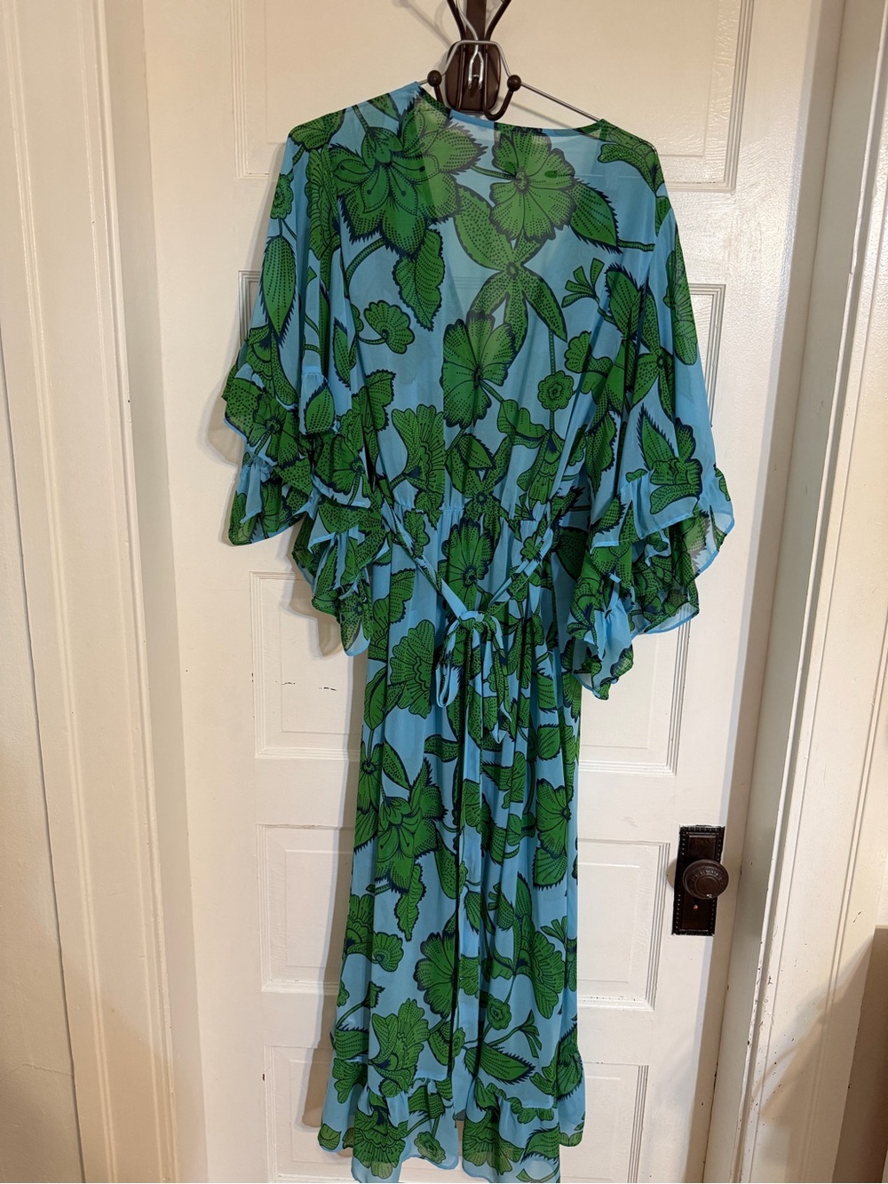 CAbi Sky Blue & Kelly Green Floral Wrap Dress - Picture 4 of 7
